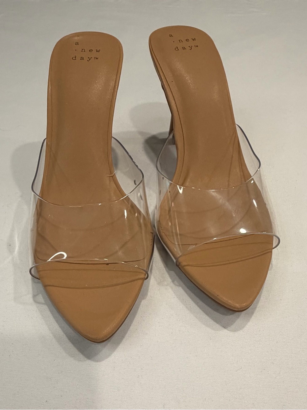 Target A New Day Clear Strap Tan Mule Heels
